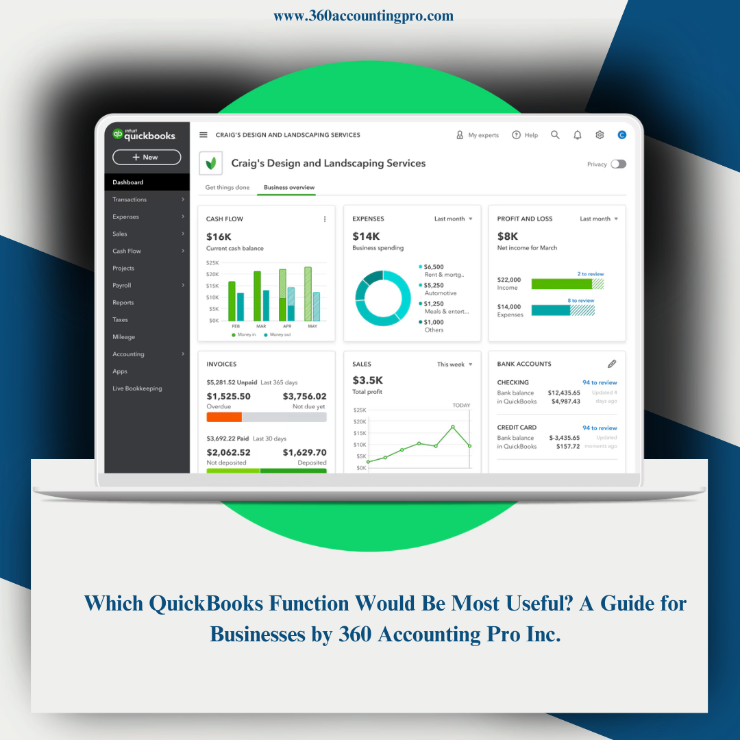 Which QuickBooks Function Would Be Most Useful? A Guide for Businesses by 360 Accounting Pro Inc.